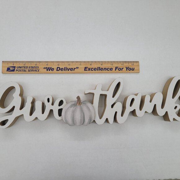 Give thanks wooden pumpkin block table sitter decor fall - Picture 3 of 4